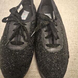Vintage 1990's Colorwerks Black Beaded Women's Sneakers  Sz.9